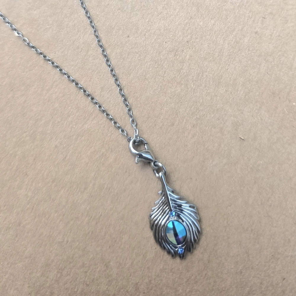 Elegant Silver and Blue Feather Pendant Necklace
